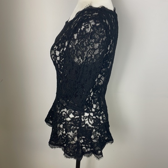 T. Babaton Black Lace Sheer Blouse 3/4 Sleeves, Zip Back Sz 6 - Picture 4 of 7